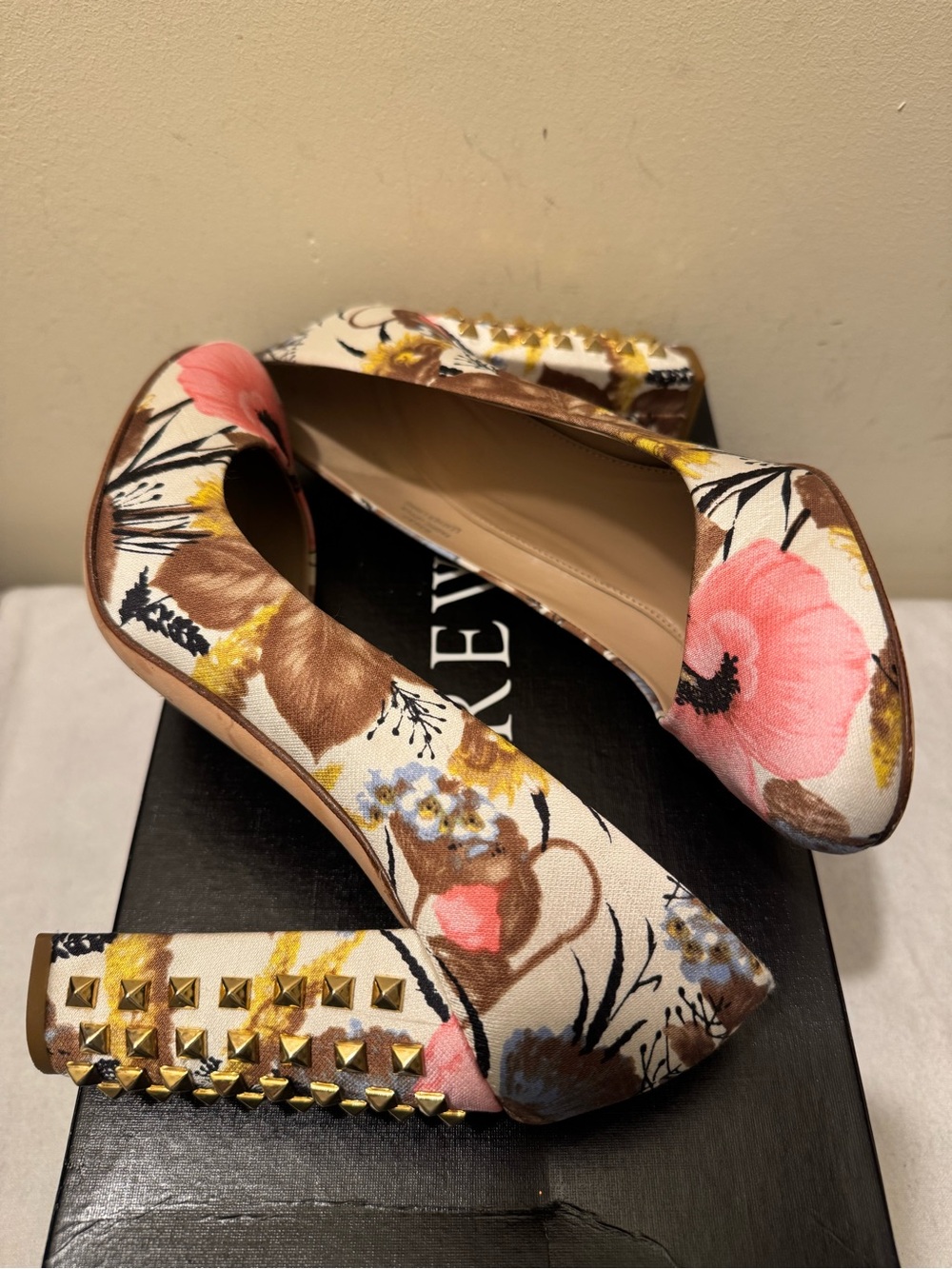 J.Crew Collection Etta Floral Studded Block Heel Pumps Size 8 Box Dust Bag
